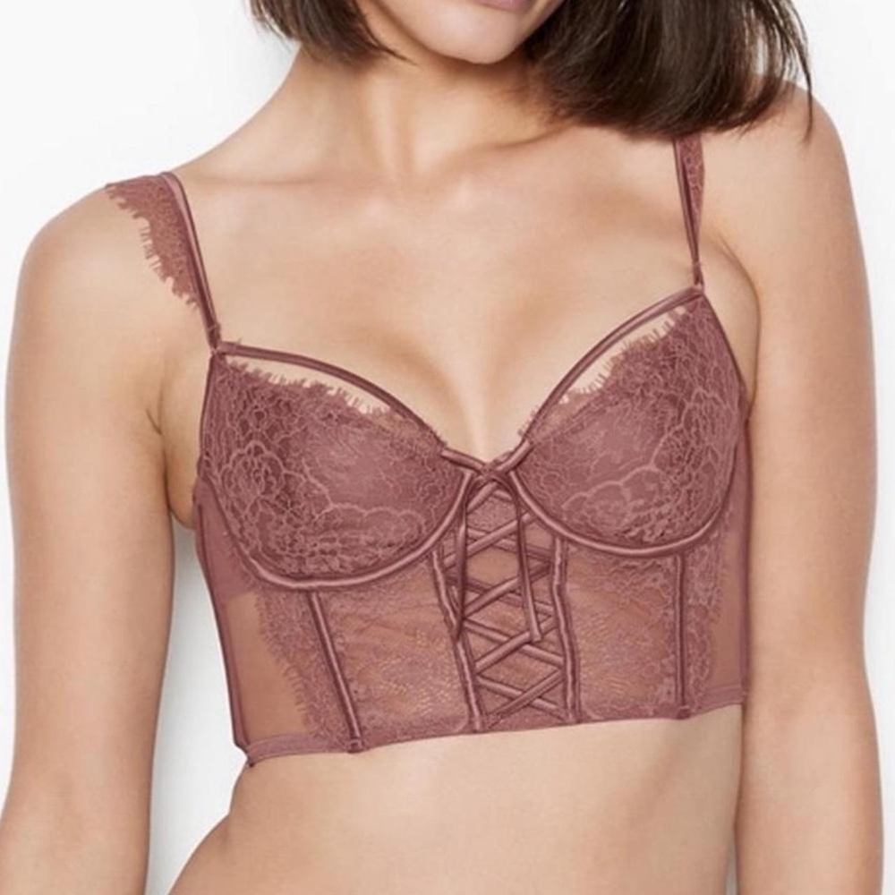 Victoria's Secret Dream Angels Lace Bustier Corset Bra Top Dusty Rose